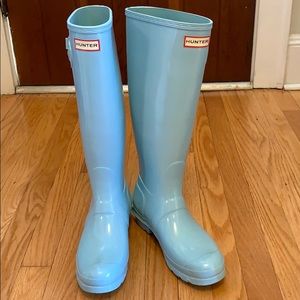 Hunter Teal Tall Glossy Boots
